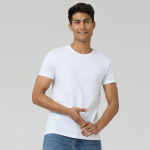 Men White Cotton Crew Neck T-shirt