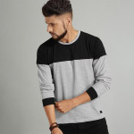 Men Grey & Black Colourblocked T-shirt
