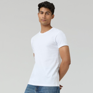 Men White Cotton Crew Neck T-shirt