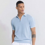 Blue Self Design Slim Fit Pure Cotton T-shirt