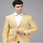 Linen Cotton Slim Fit Checked Single-Breasted Formal Blazer
